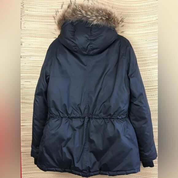 THEORY Down Puffer Hooded Raccoon Fur Trim Parka Jacket Zip/Buttons Black Size M - Picture 5 of 14